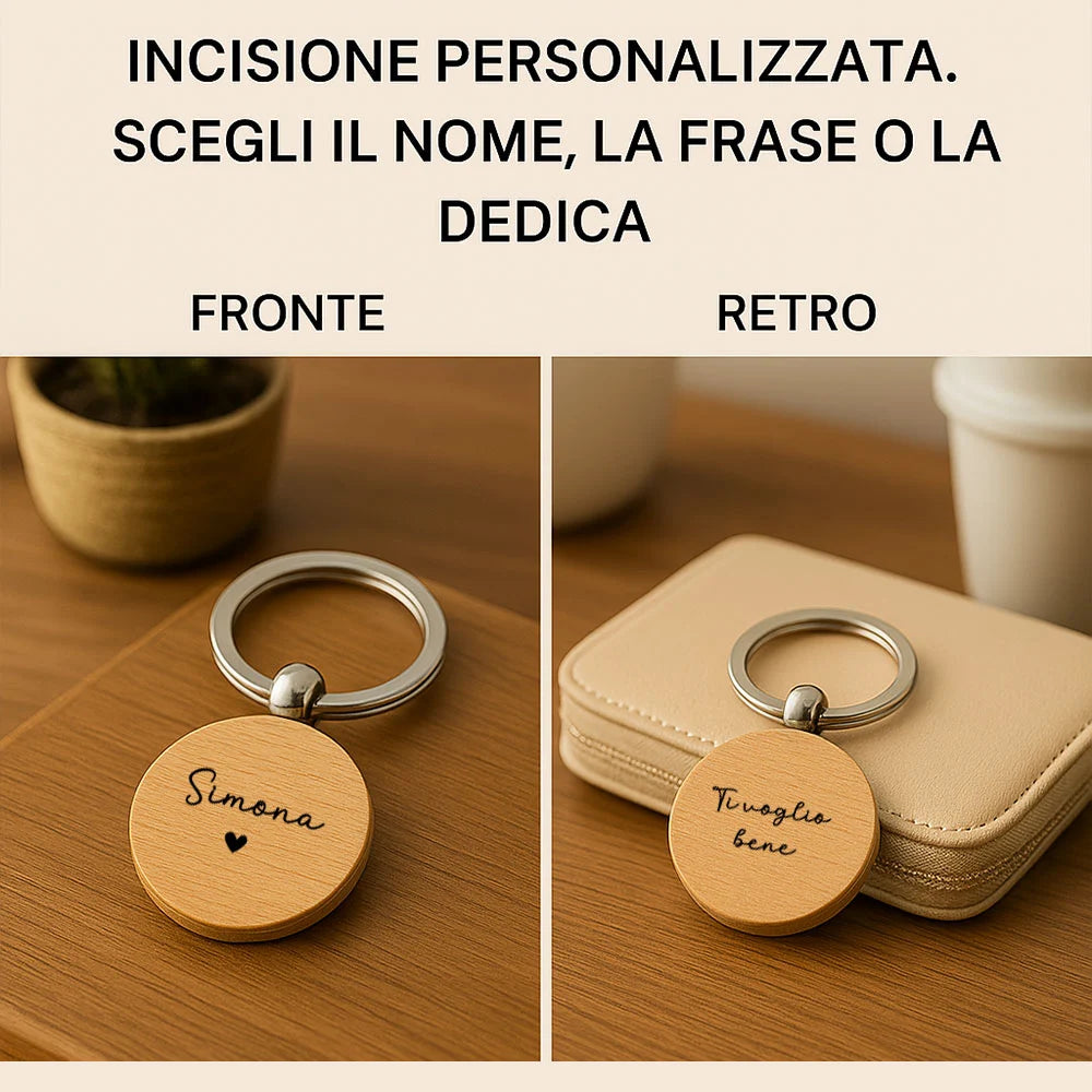 Portachiavi in legno con nome e frase