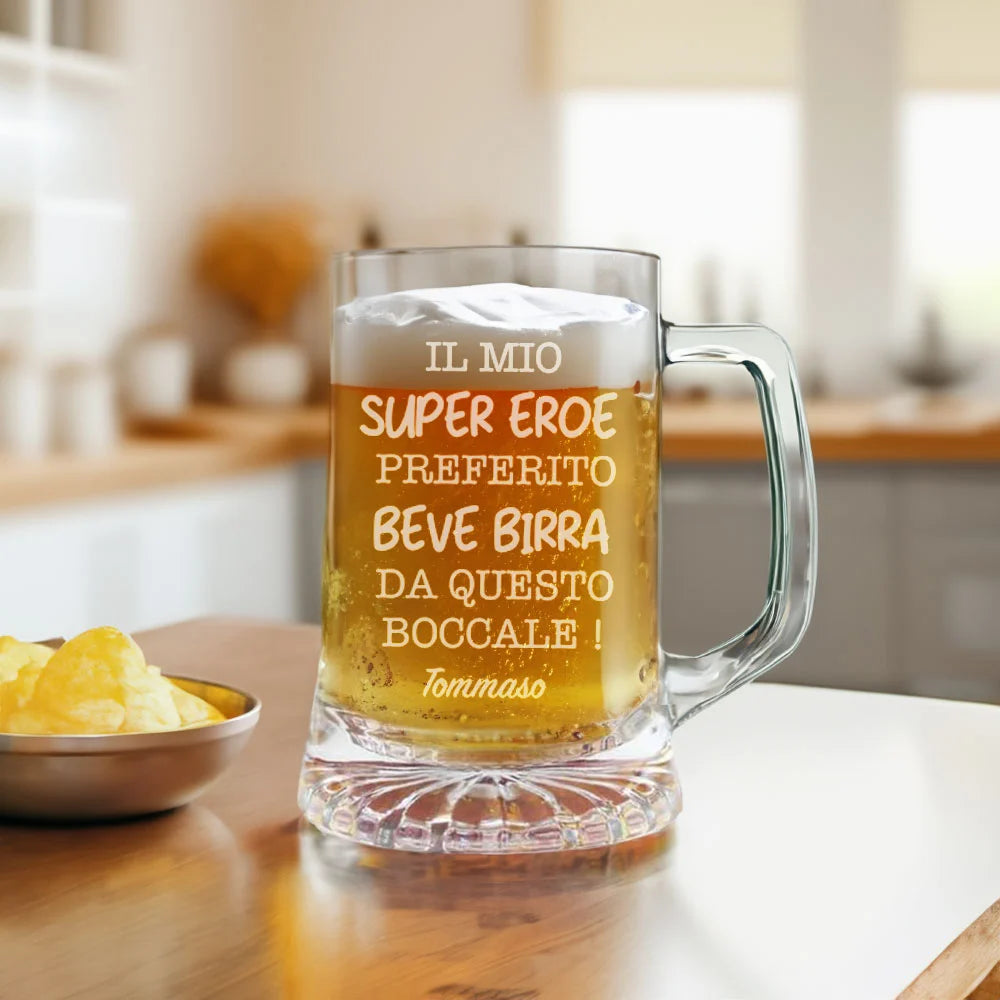 Boccale per Birra "Il Mio Super Eroe Preferito" - Idea Regalo per il Papà