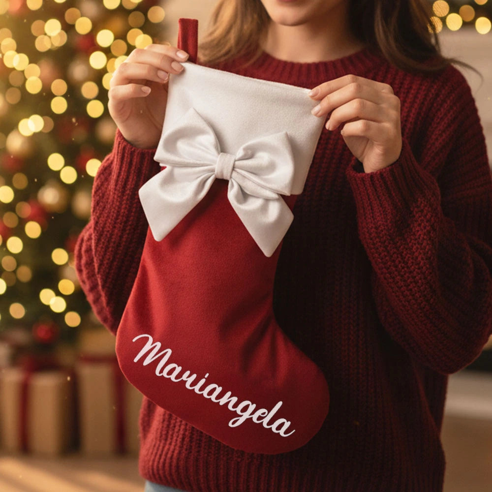 Calza della befana con fiocco e nome