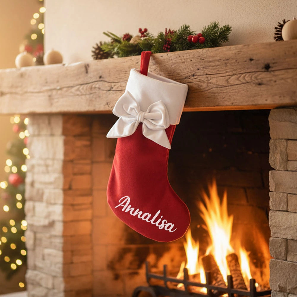 Calza della befana con fiocco e nome