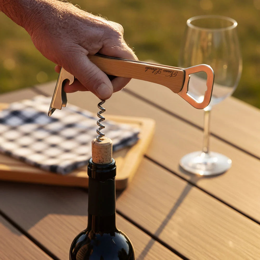 Cavatappi in acciaio e bambù inciso regalo per nonno