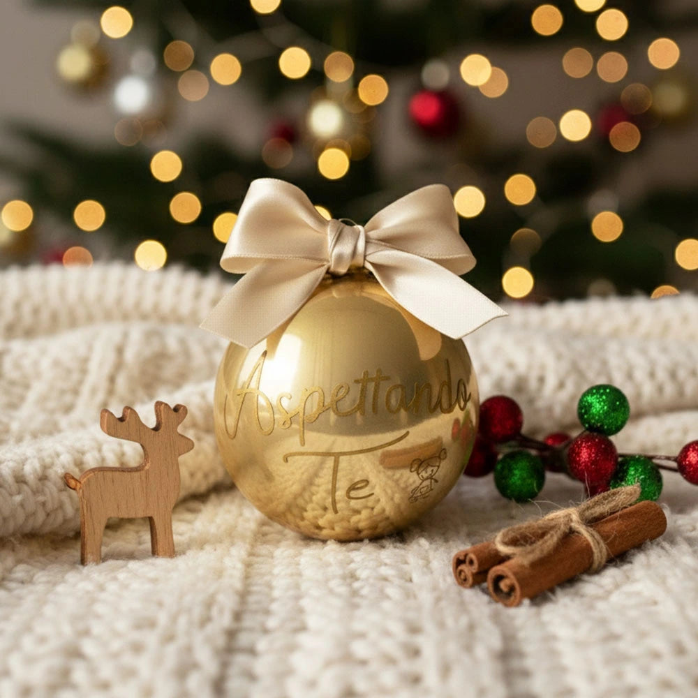 Pallina di Natale personalizzata "Aspettando te" oro