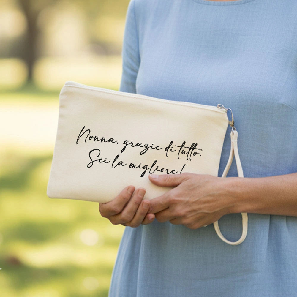 Pochette elegante in cotone natural o nero per la nonna