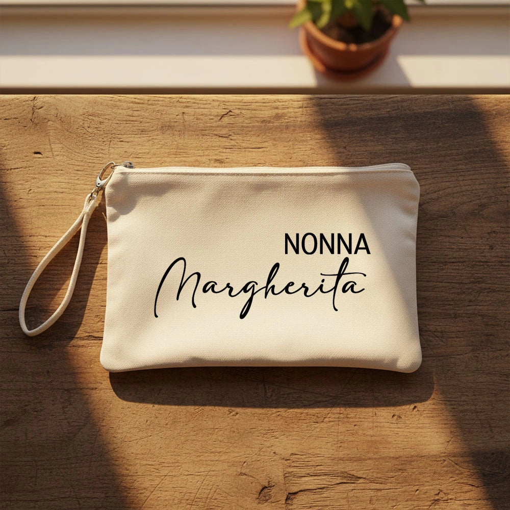 Pochette personalizzata per la nonna in cotone con nome e dedica