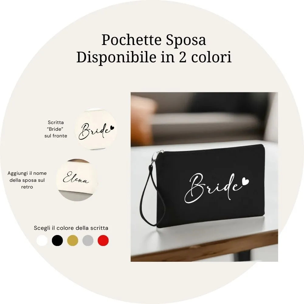 Pochette "Bride" Personalizzabile con Nome - Pochette per Sposa - Disponibile in 2 Colori