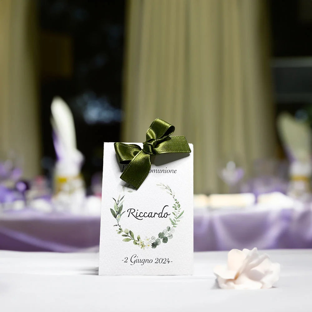 Porta-confetti con fiocco oliva