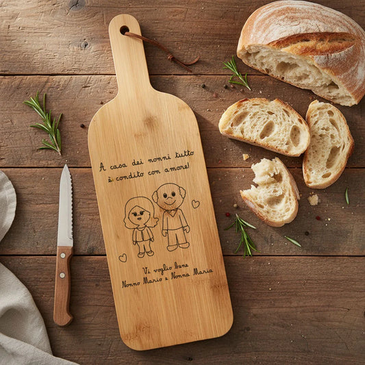 Tagliere in bambù personalizzato per i nonni con frase fissa