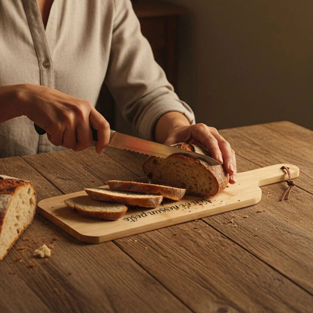Tagliere in bambù con dedica e nomi dei nipoti personalizzati