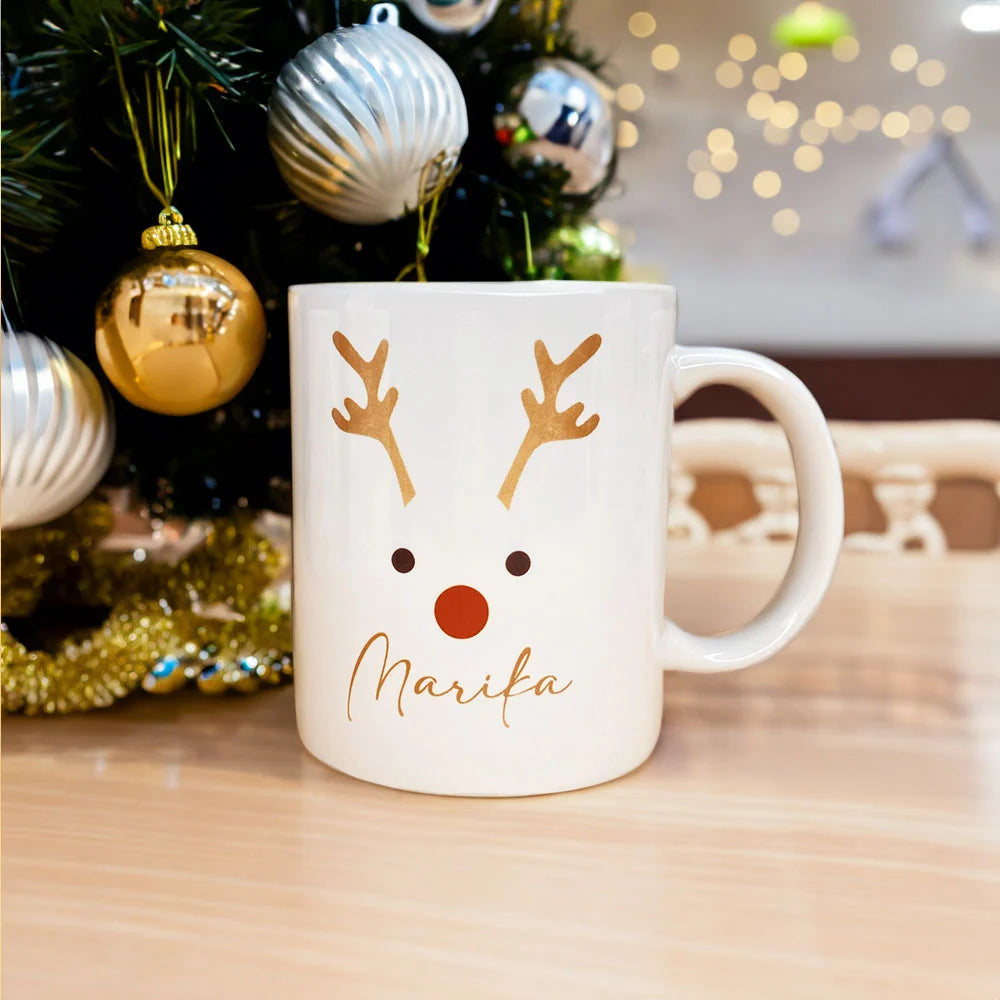 Tazza con renna e nome - Modello Gold