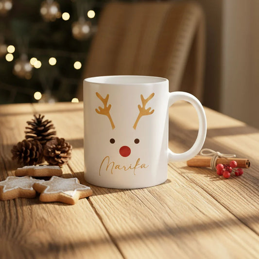 Tazza personalizzata Renna Gold in ceramica con nome