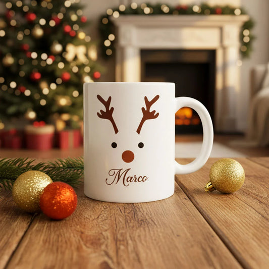 Tazza personalizzata Renna Brown in ceramica 350 ml con nome
