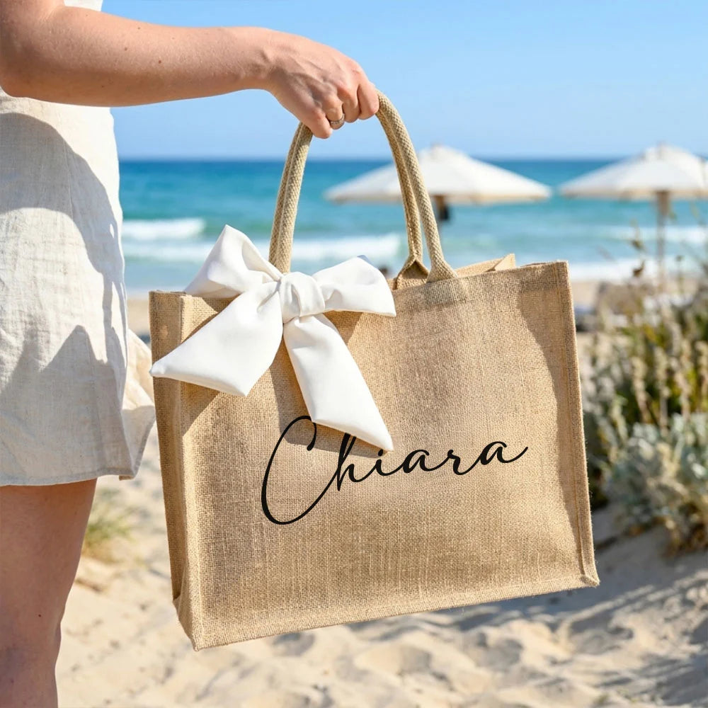 Borsa mare in juta con nome nero