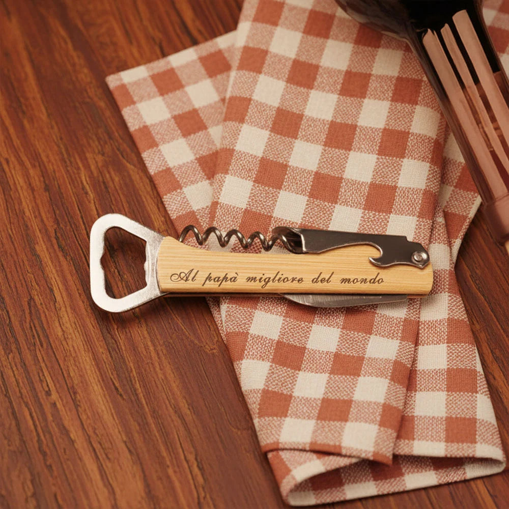 Apribottiglie multiuso con cavatappi e lama per il papà