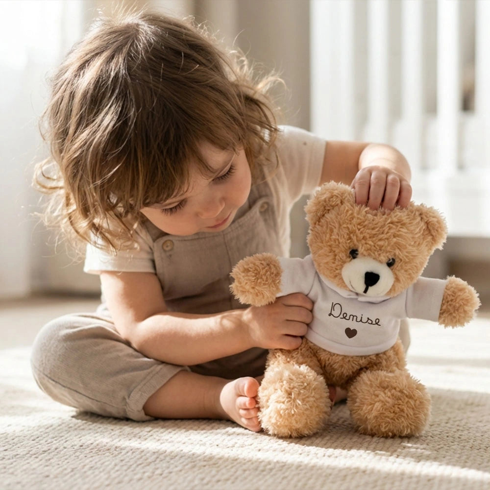 Peluche compatto con felpa bianca e cappuccio