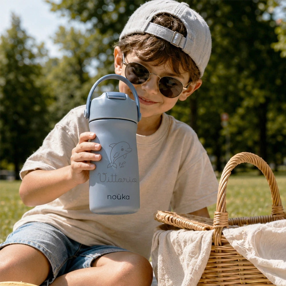 Borraccia personalizzata blu per bambino con nome
