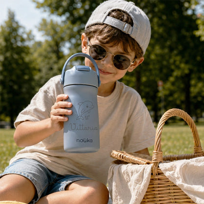 Borraccia personalizzata blu per bambino con nome
