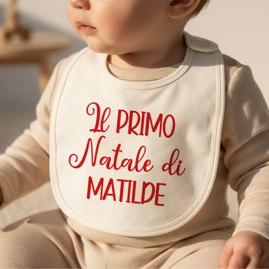 Bavaglino personalizzato Il Primo Natale di in cotone biologico