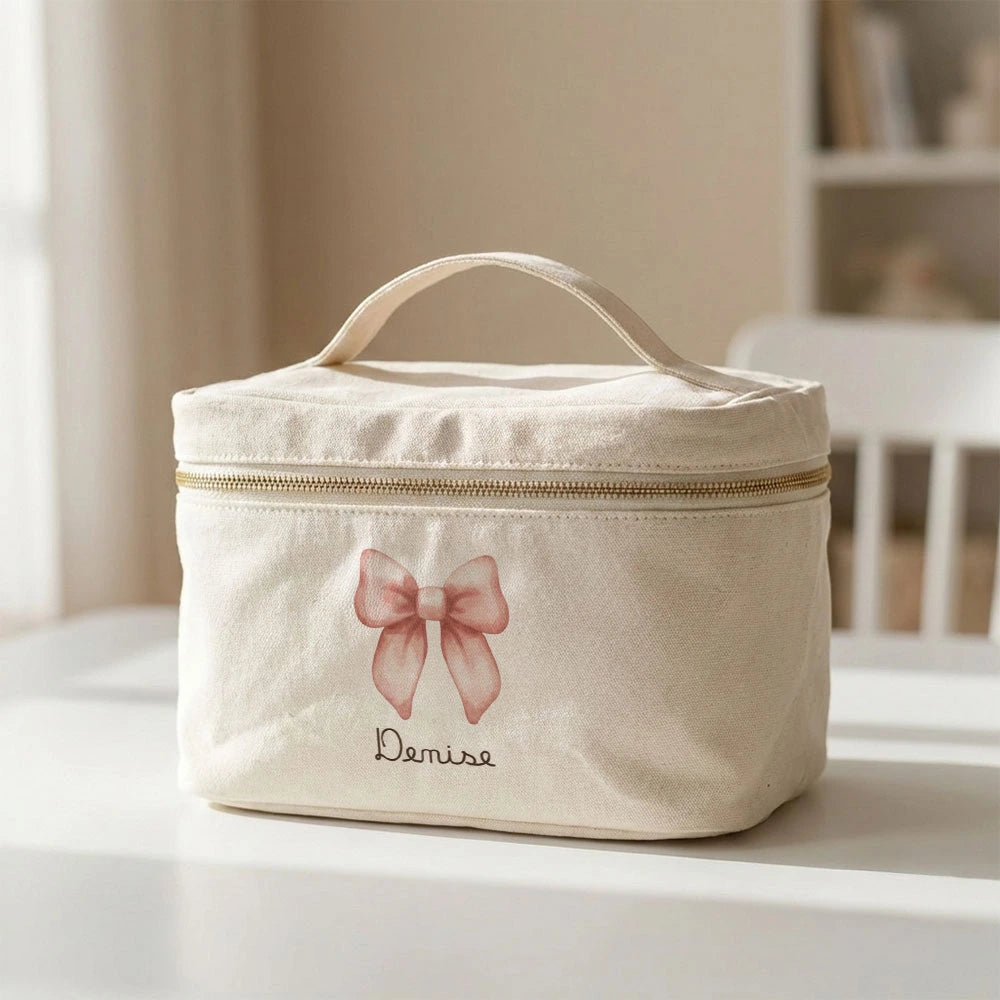 Trousse in cotone con chiusura zip e maniglia per trasporto