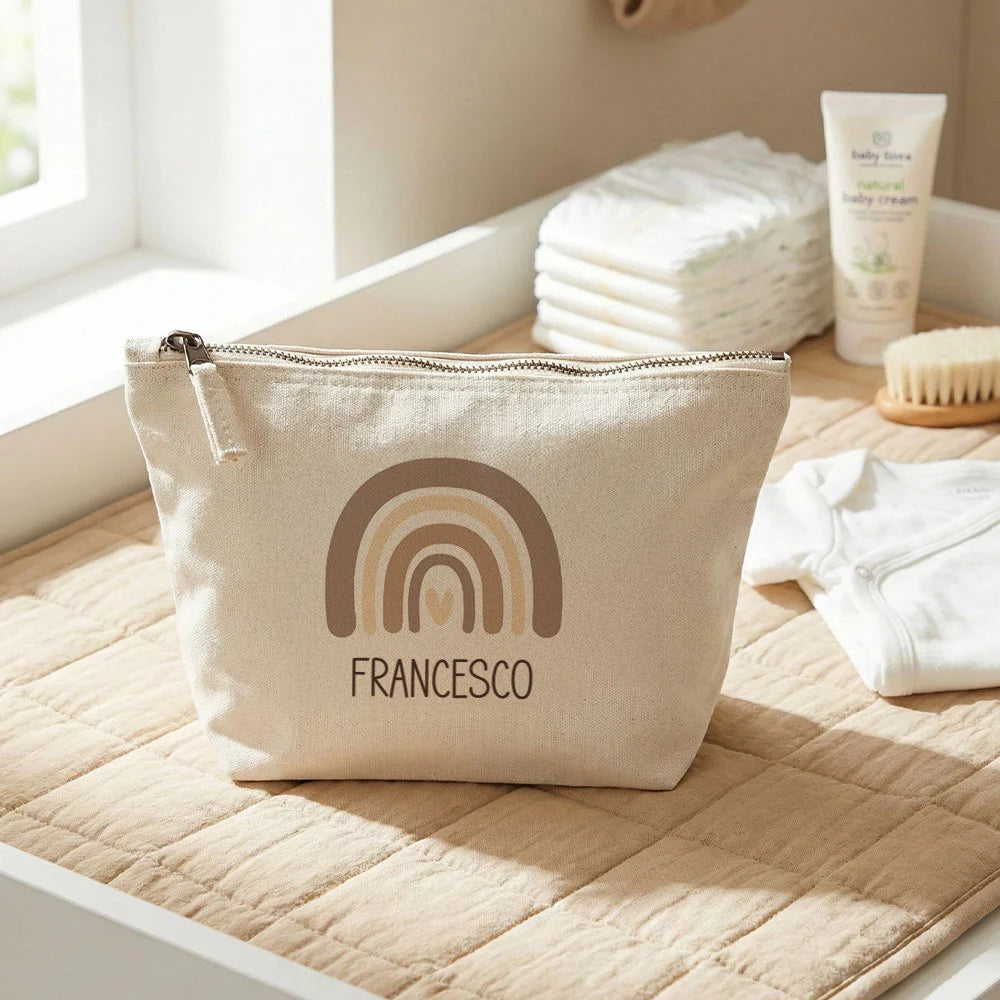 Pochette bambini personalizzata con nome in cotone 100% con chiusura zip