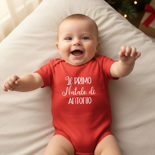 Body rosso personalizzato Il Primo Natale di con nome del bambino