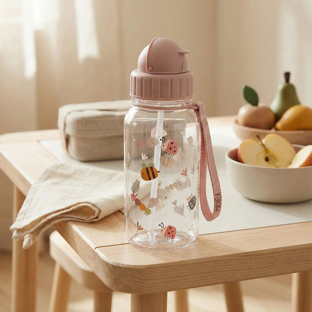 Borraccia rosa con cordino personalizzato