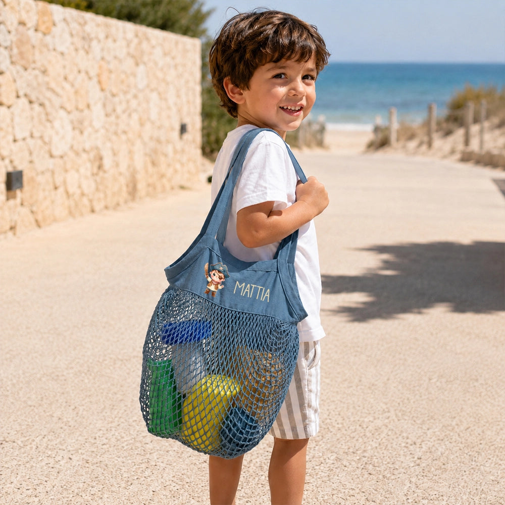 Sacca giochi mare personalizzata colore Blu in cotone biologico