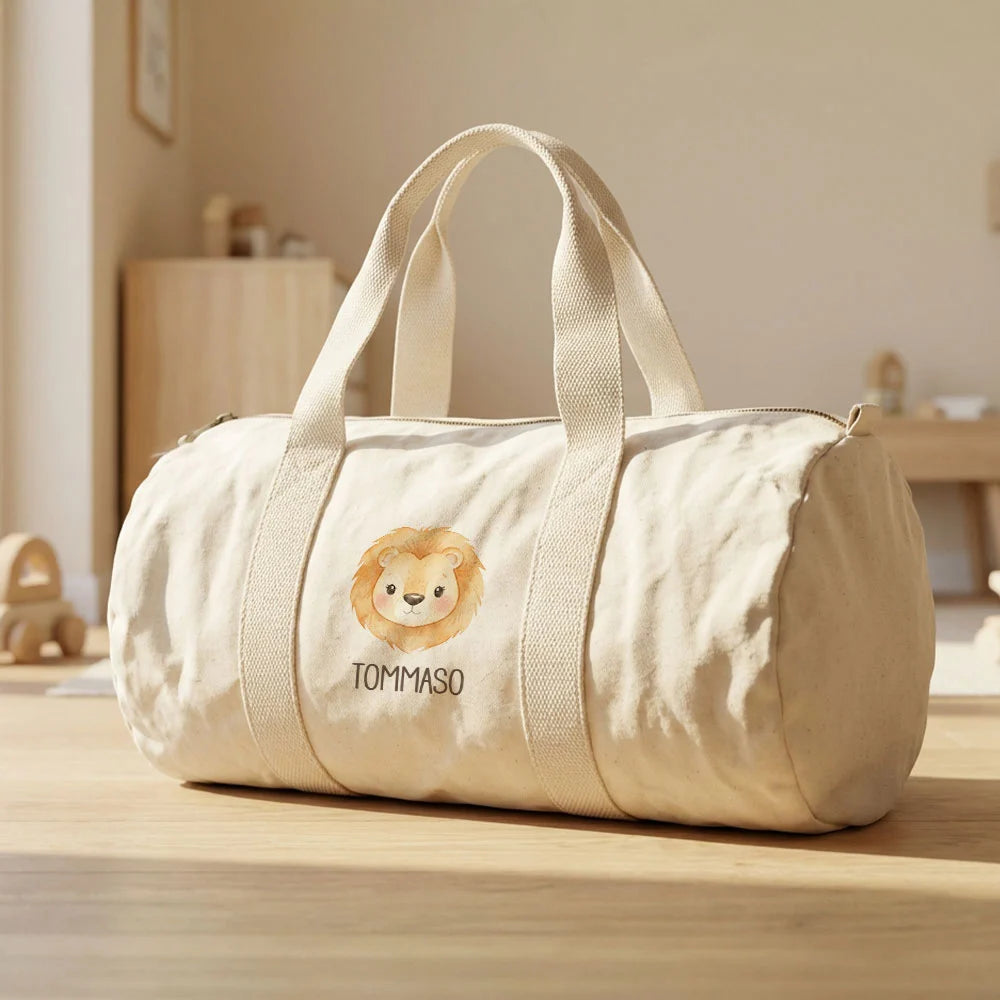 Borsone personalizzato in cotone biologico GOTS con nome del bambino