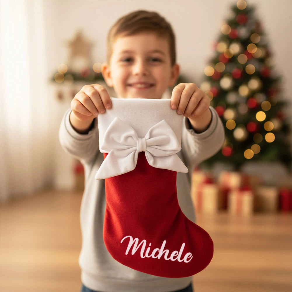Calza della befana con fiocco e nome