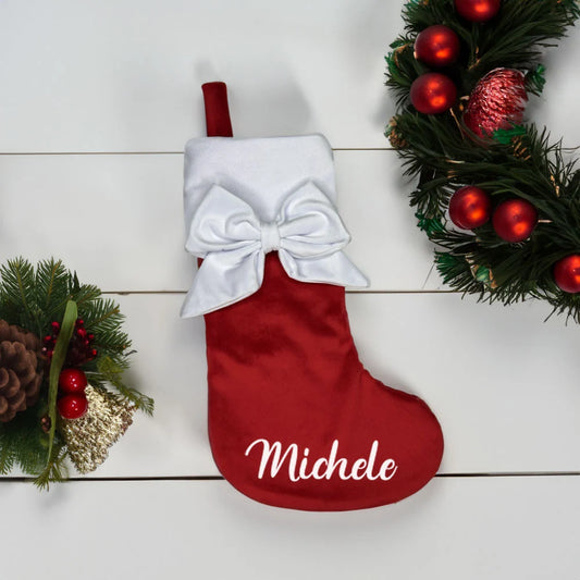 Calza della befana con fiocco e nome