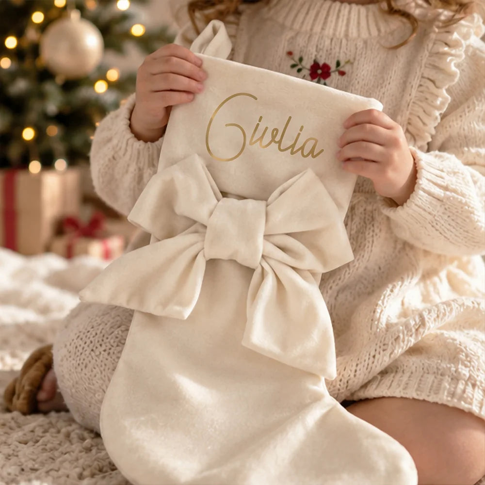 Calza di Natale avorio personalizzata per bambina