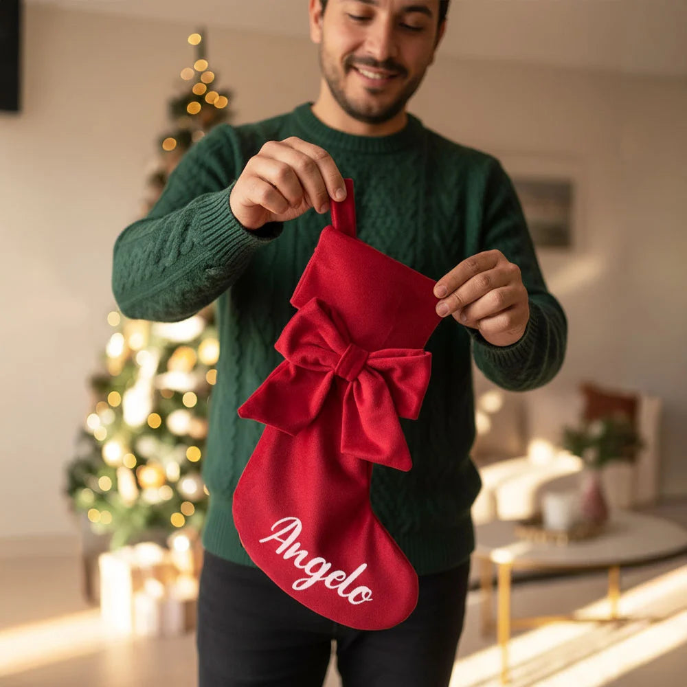 Calza della befana con fiocco rosso