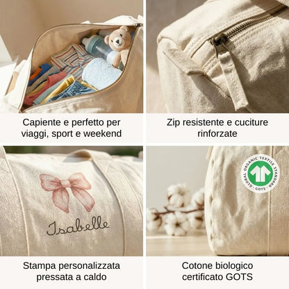 Borsone nascita personalizzato con illustrazione a scelta