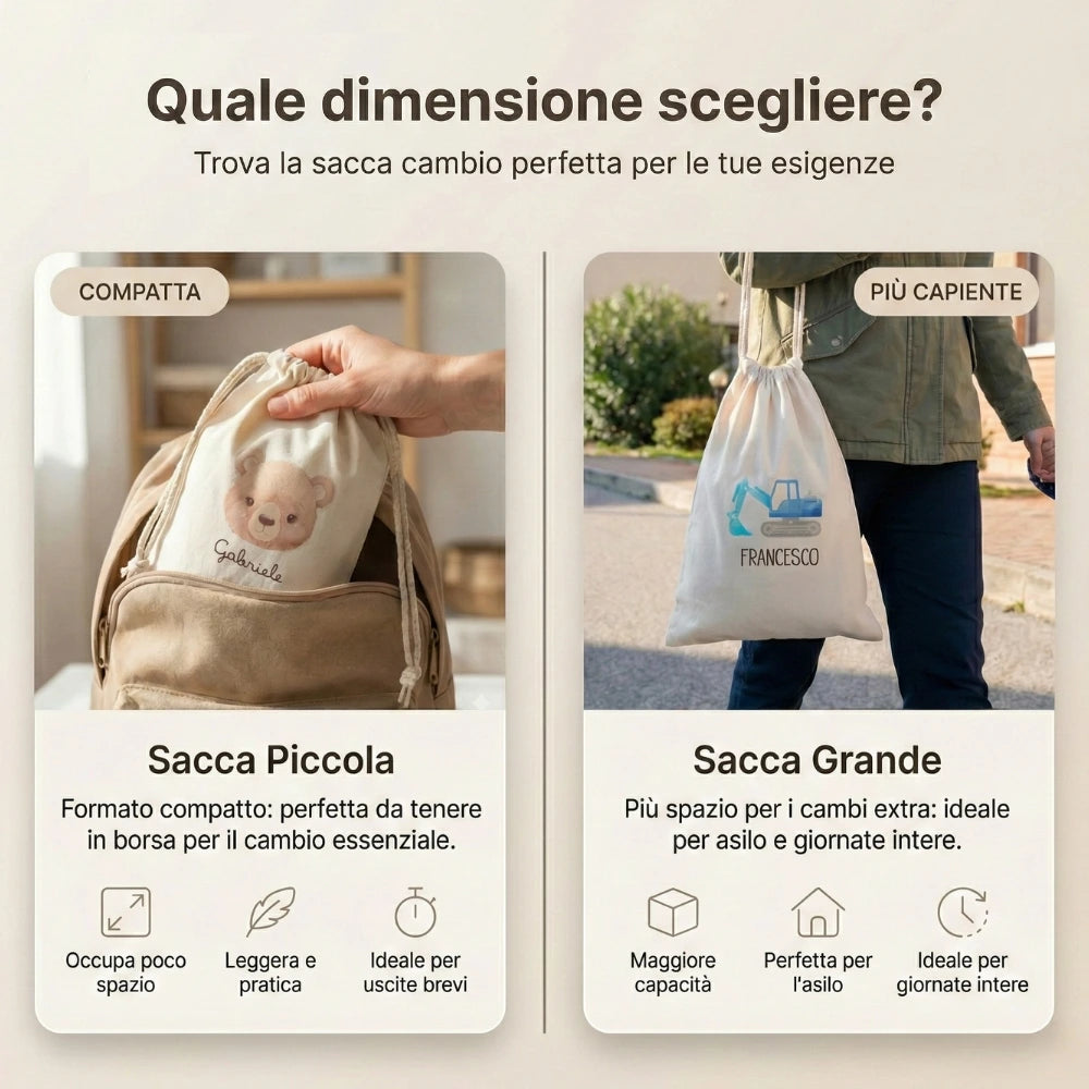 Formato grande 31x48 cm per cambi extra e giornate fuori casa