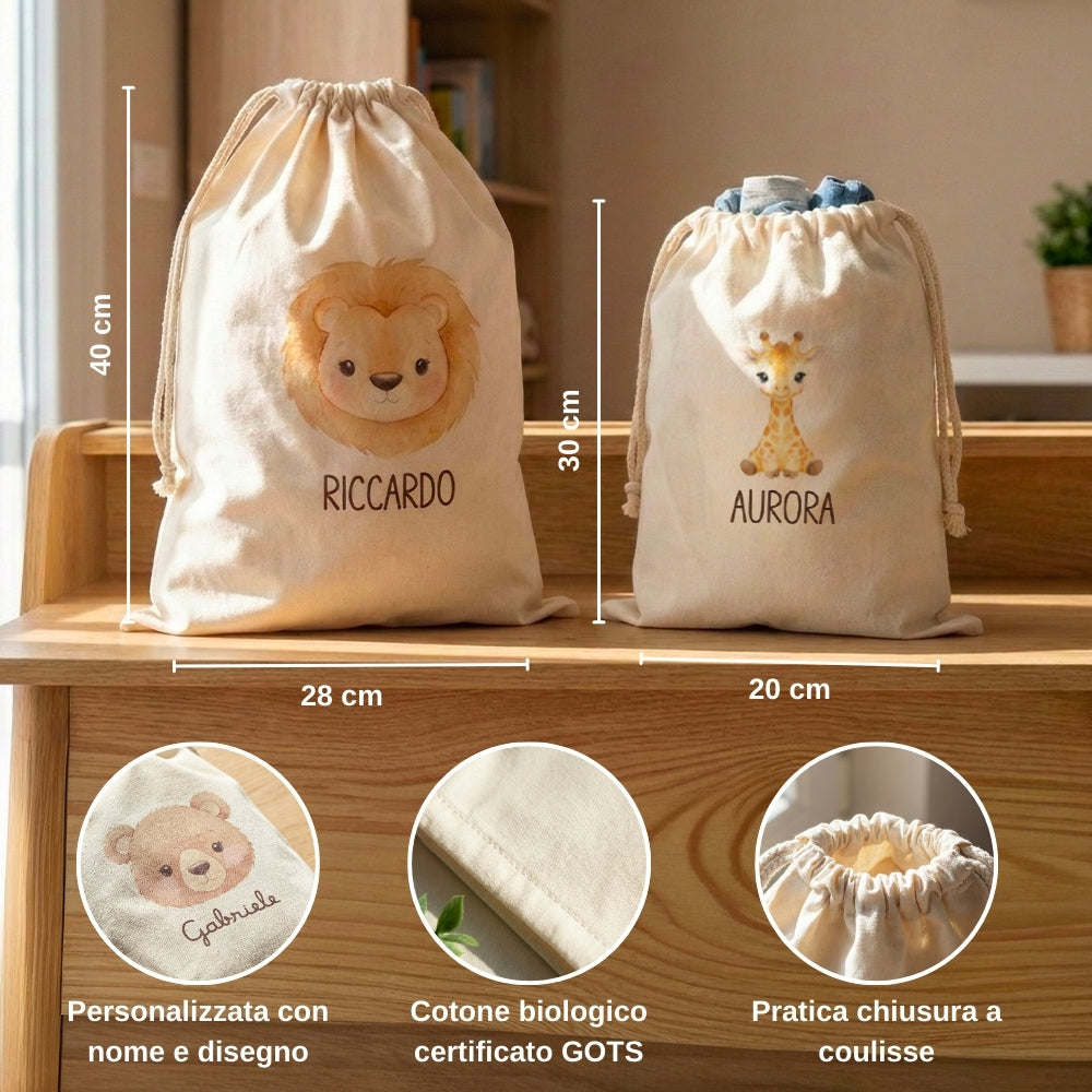 Sacca cambio in cotone GOTS disponibile in formato piccolo e grande