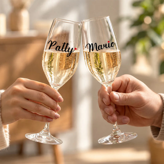 Coppia di flute personalizzati con nomi per regalo di coppia