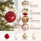 Infografica della sfera Primo Natale personalizzata in vetro da 10 cm con nome, fiocco, colori disponibili e confezione inclusa