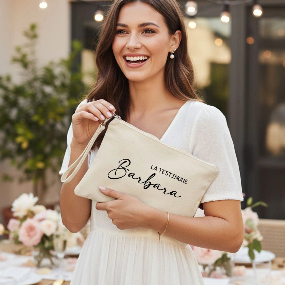 Pochette elegante in cotone nero o natural per testimone