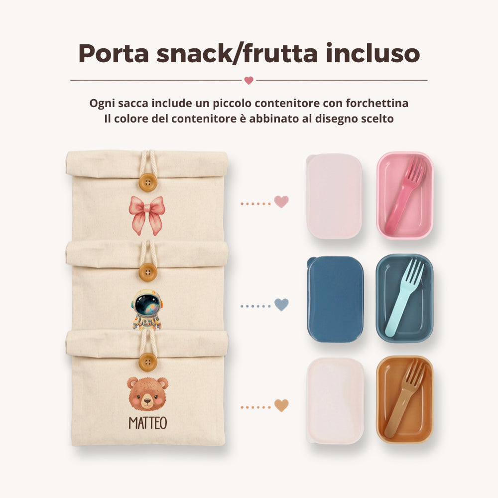 Contenitore snack aggiuntivo con forchettina
