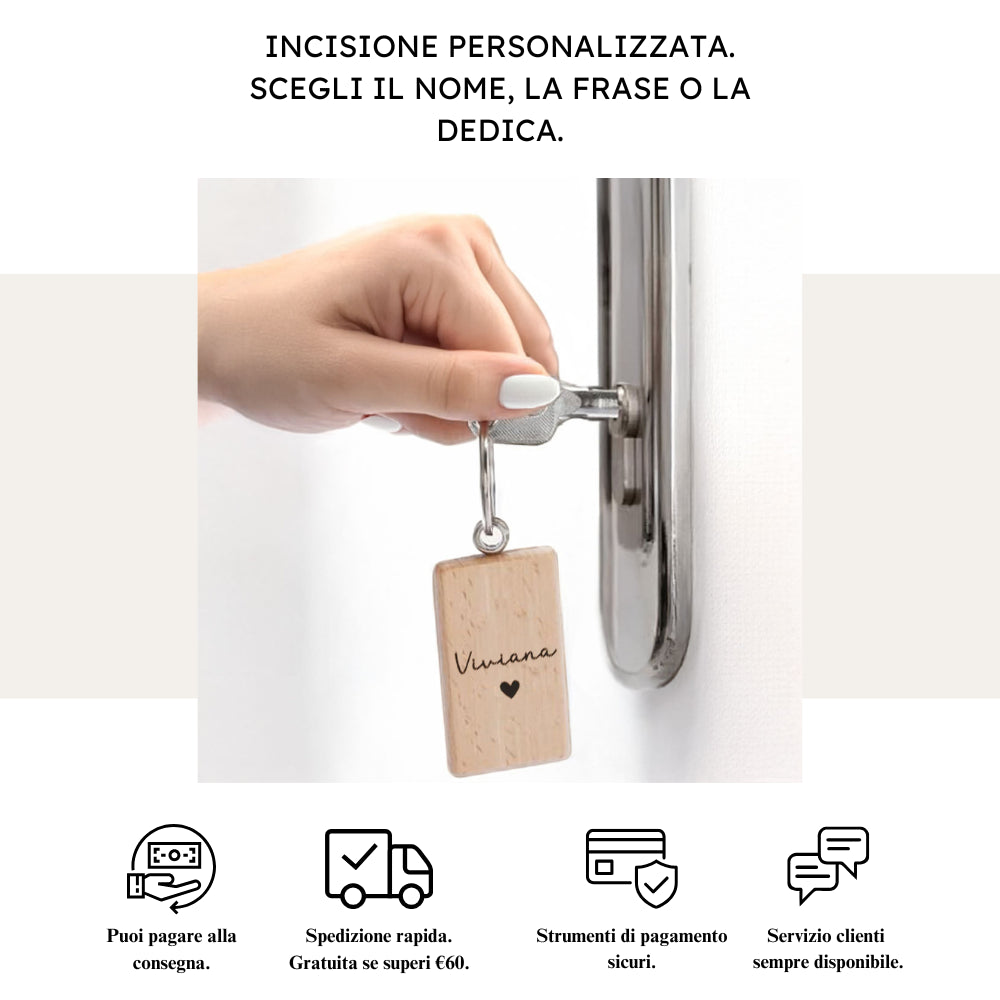 Portachiavi in Legno Rettangolare con Nome e Frase