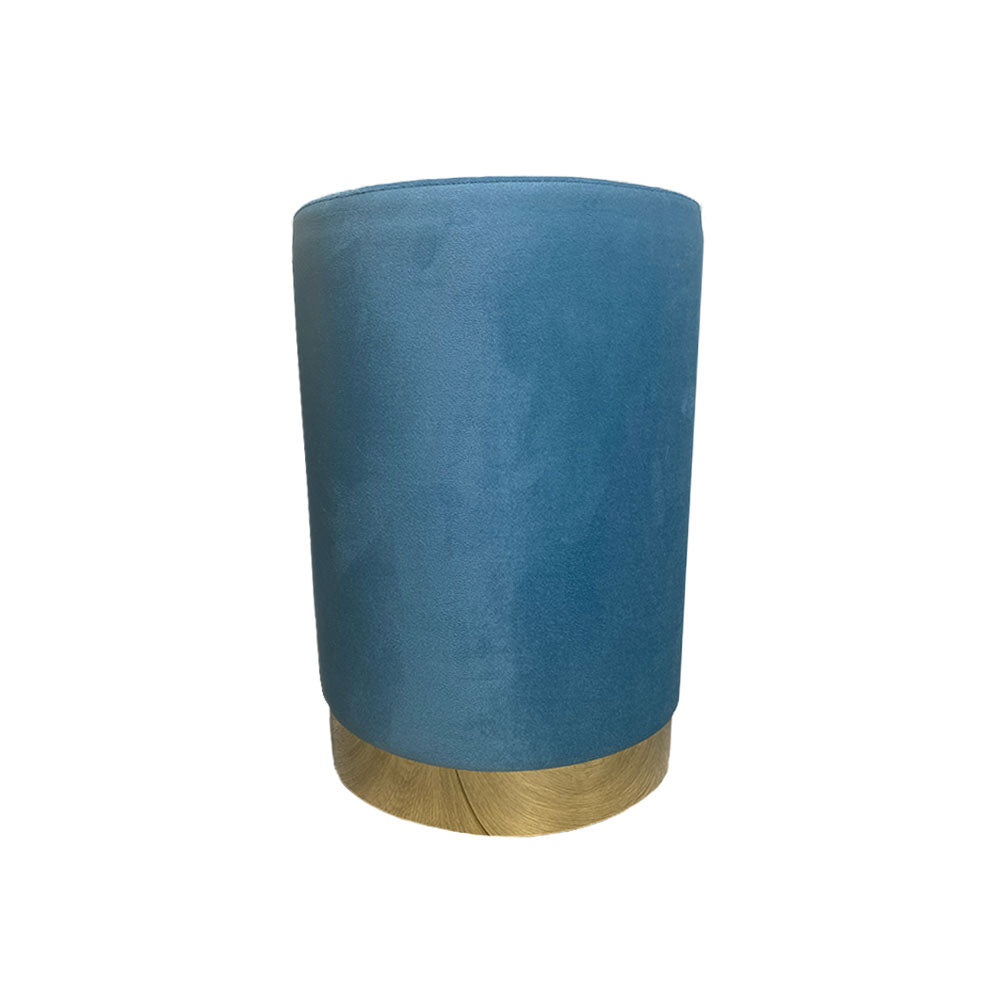 pouf blu rotondo con base oro