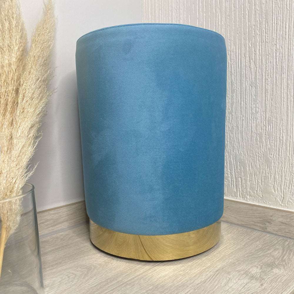 Pouf blu petrolio con base dorata