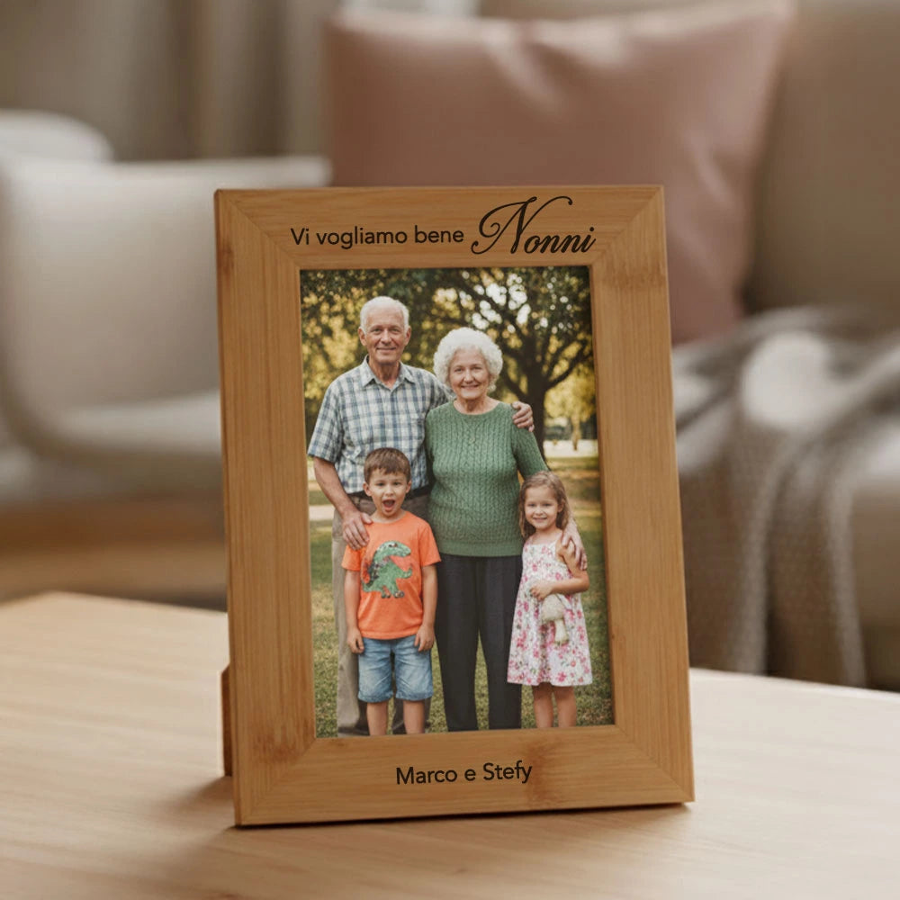 Cornice Portafoto Personalizzata per i Nonni - Quadretto in Bambù Naturale