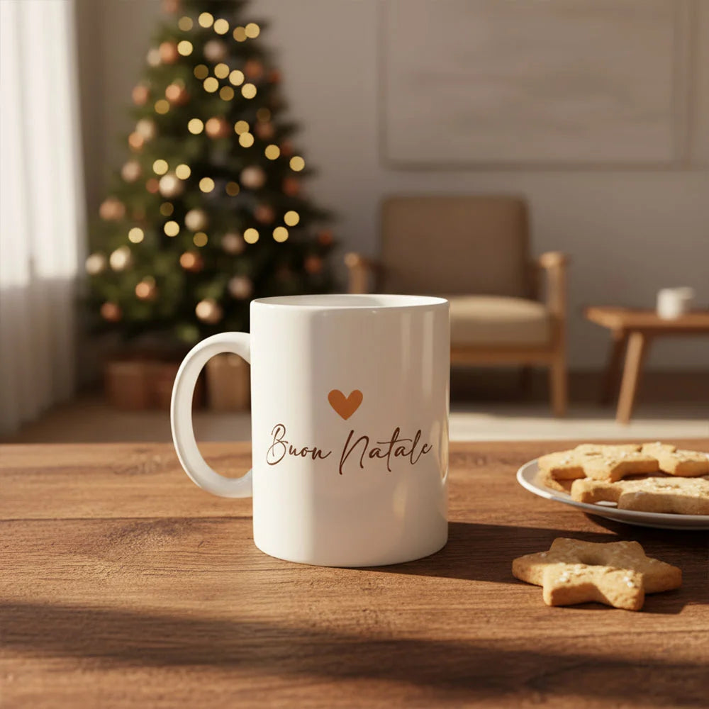 Tazza natalizia con renna dorata e dedica personalizzata