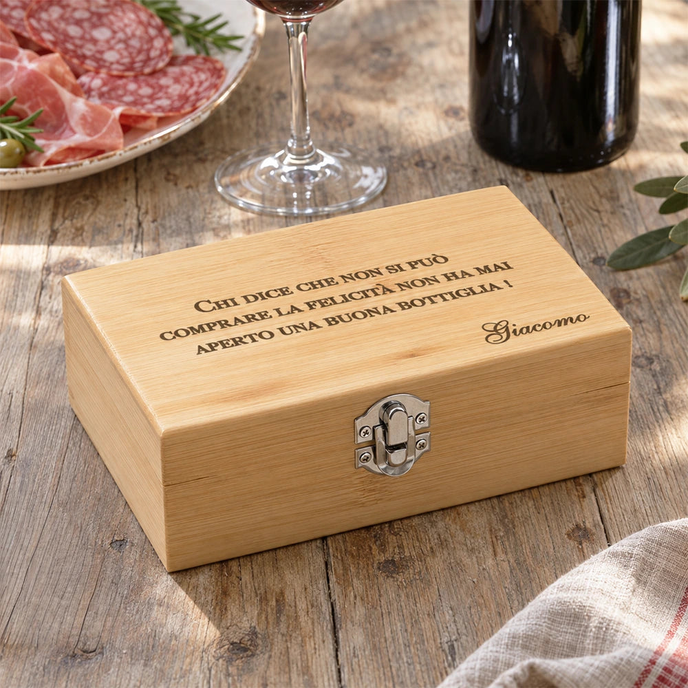 Scatola in bambù personalizzabile con incisione laser per regalo elegante