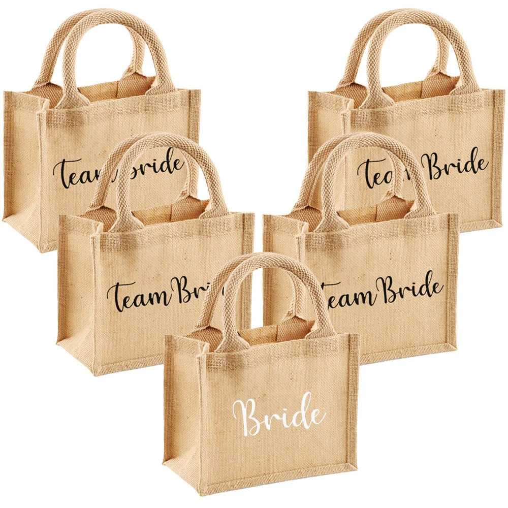 Set 5 Borse Juta "Bride - Team Bride" 