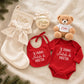 Set completo Primo Natale personalizzato con calza avorio, sfera, orsacchiotto, bavaglino e body