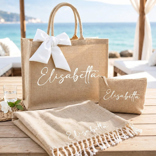 Coordinato con borsa pochette e telo