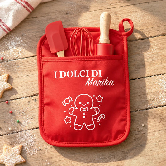 Set da cucina natalizio rosso con utensili per preparare dolci