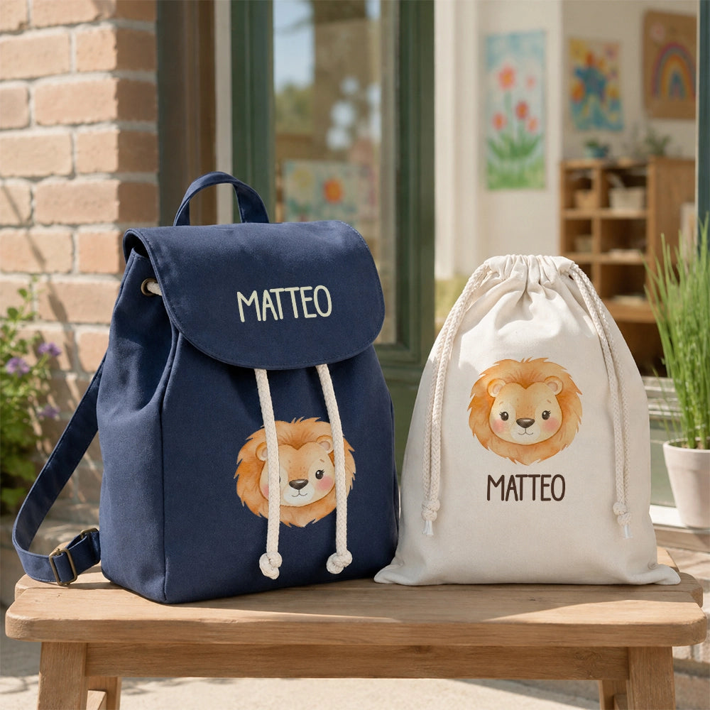 Zainetto per asilo con sacca cambio abbinata, set personalizzato per bambini