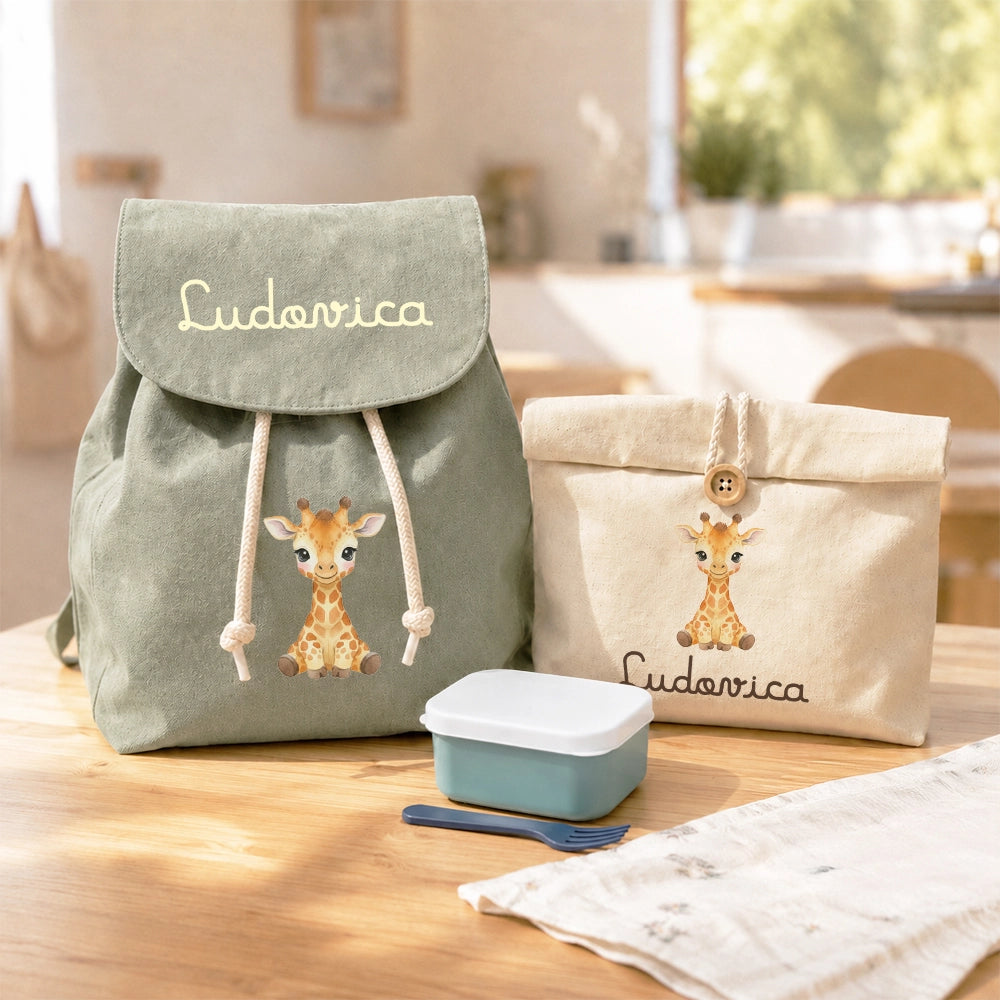 Set asilo con zainetto e portamerenda coordinati per bambini
